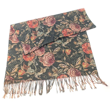 Black Ginger Dorrea - Vintage Roses Sparkling Scarf (70x180cm) - Green