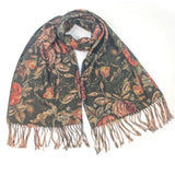Black Ginger Dorrea - Vintage Roses Sparkling Scarf (70x180cm) - Green