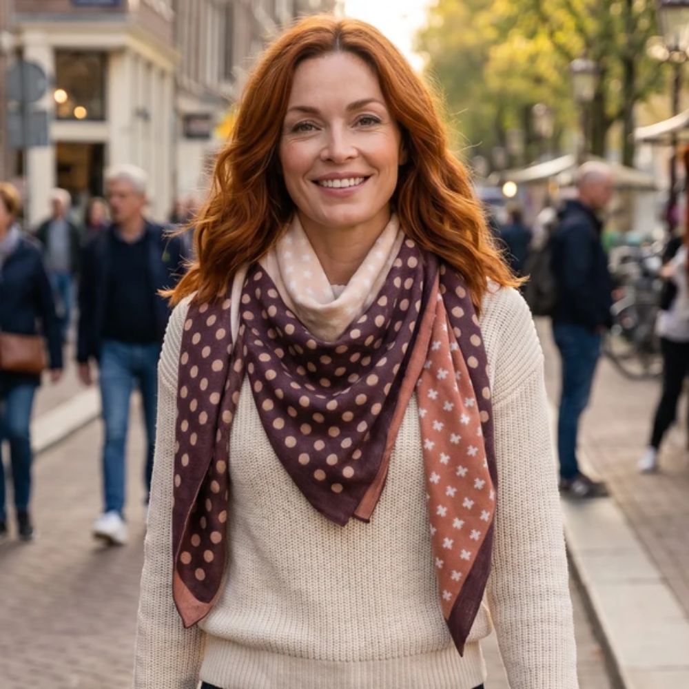 Black Ginger Erreka - Soft Square Scarf (90x90cm) - Wine Red Polka Dots