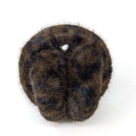 Black Ginger Faux Fur Animal Print Ear Muffs - Dark Brown