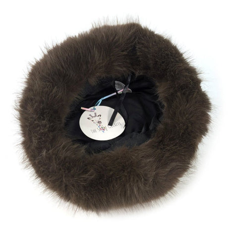 Black Ginger Faux Fur Animal Print Hat with Faux Fur Trim - Dark Brown