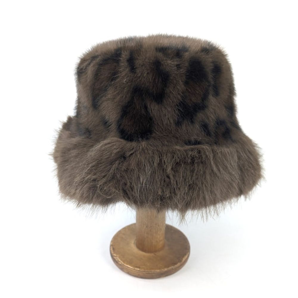 Black Ginger Faux Fur Animal Print Hat with Faux Fur Trim - Dark Brown