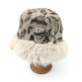 Black Ginger Faux Fur Animal Print Hat with Faux Fur Trim - Mink Brown