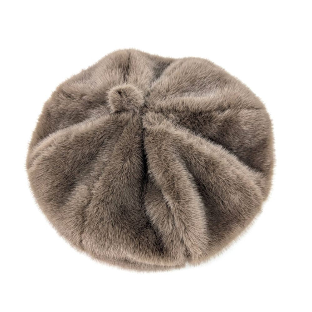 Black Ginger Faux Fur Beret Style Hat - Dark Mink