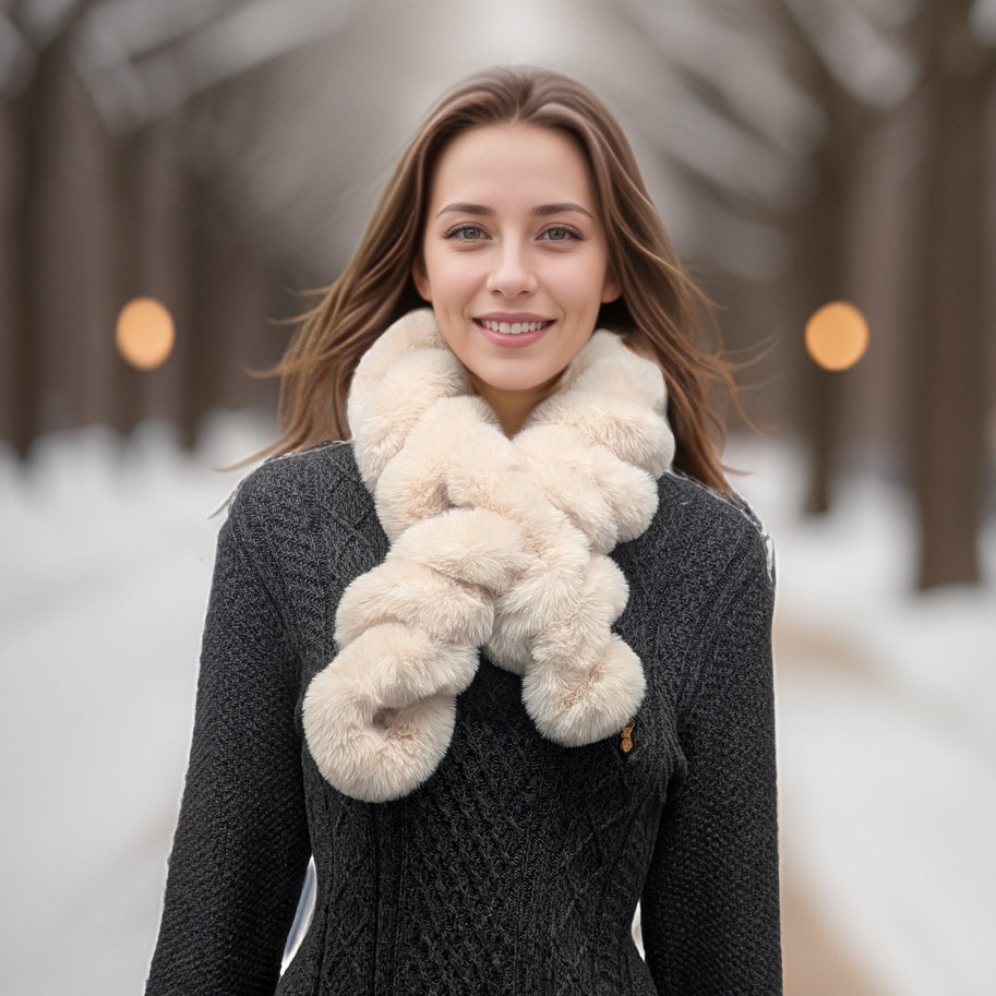 Black Ginger Faux Fur Corkscrew Collar - Cream