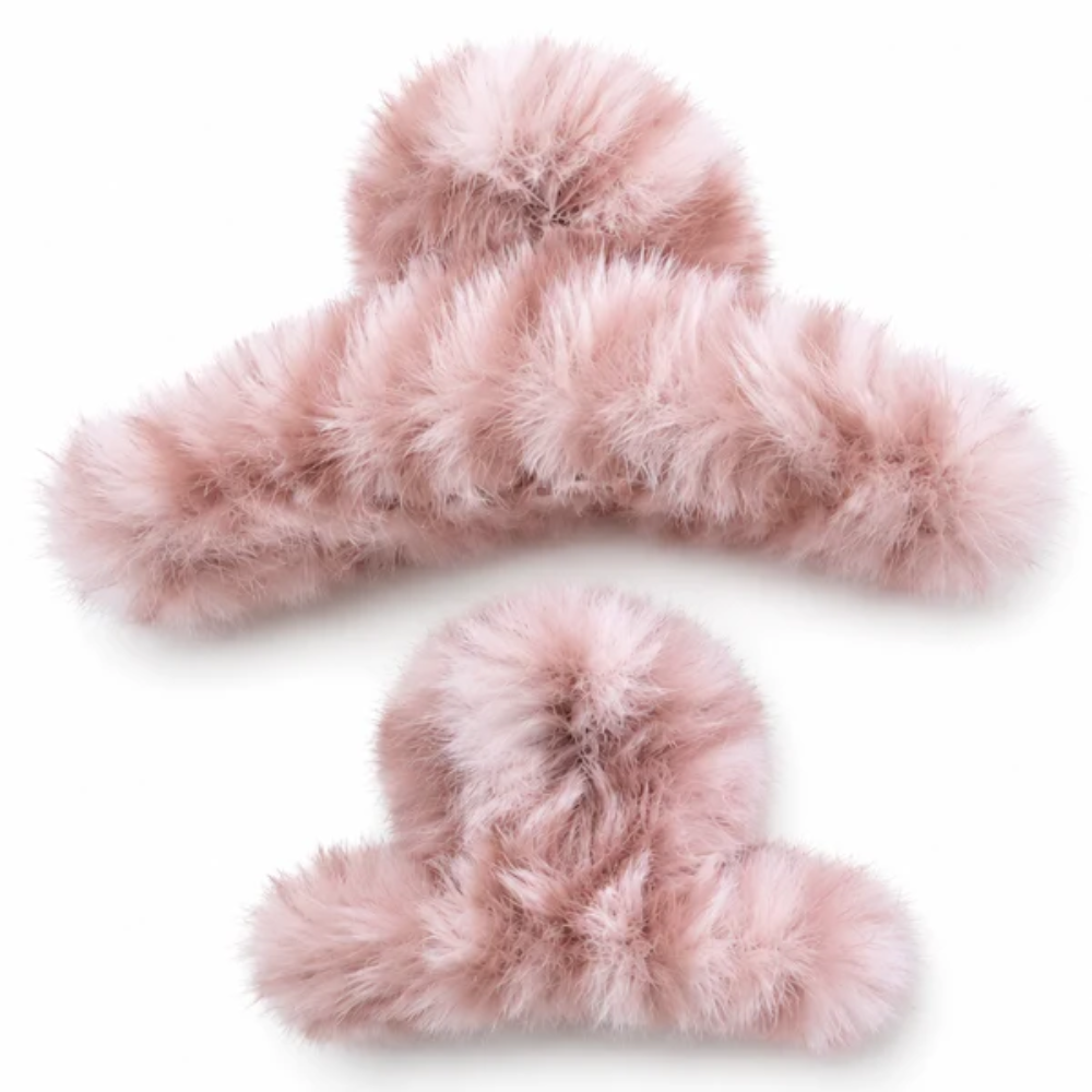 Black Ginger Set of 2 Faux Fur Hair Clips - Pink Animal Print
