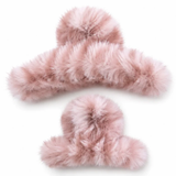 Black Ginger Set of 2 Faux Fur Hair Clips - Pink Animal Print