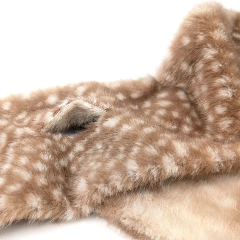 Black Ginger Faux Fur Scarf Collar (90x16cm) - Deer Print