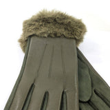 Black Ginger Faux Fur and Vegan Leather Gloves - Dark Green