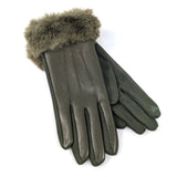 Black Ginger Faux Fur and Vegan Leather Gloves - Dark Green