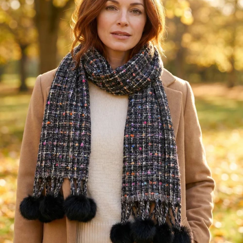 Black Ginger Garreta - Confetti Pom Pom Scarf (50x180cm) - Black