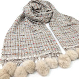 Black Ginger Garreta - Confetti Pom Pom Scarf (50x180cm) - Cream