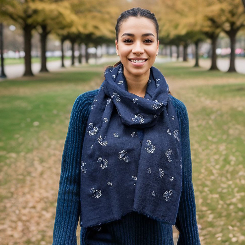 Black Ginger Kawat Dandelion Scarf - Navy