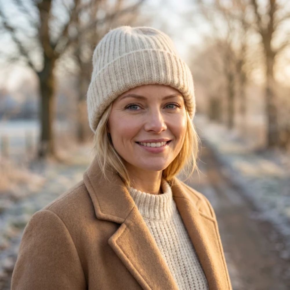 Black Ginger Knitted Beanie Hat - Cream