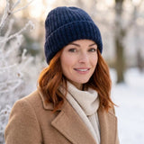 Black Ginger Knitted Beanie Hat - Dark Blue