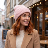 Black Ginger Knitted Beanie Hat - Pink