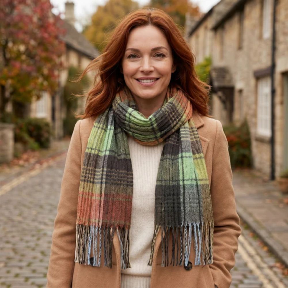 Black Ginger Kokotia - Crinkle Boxes Scarf (60x180cm) - Greens