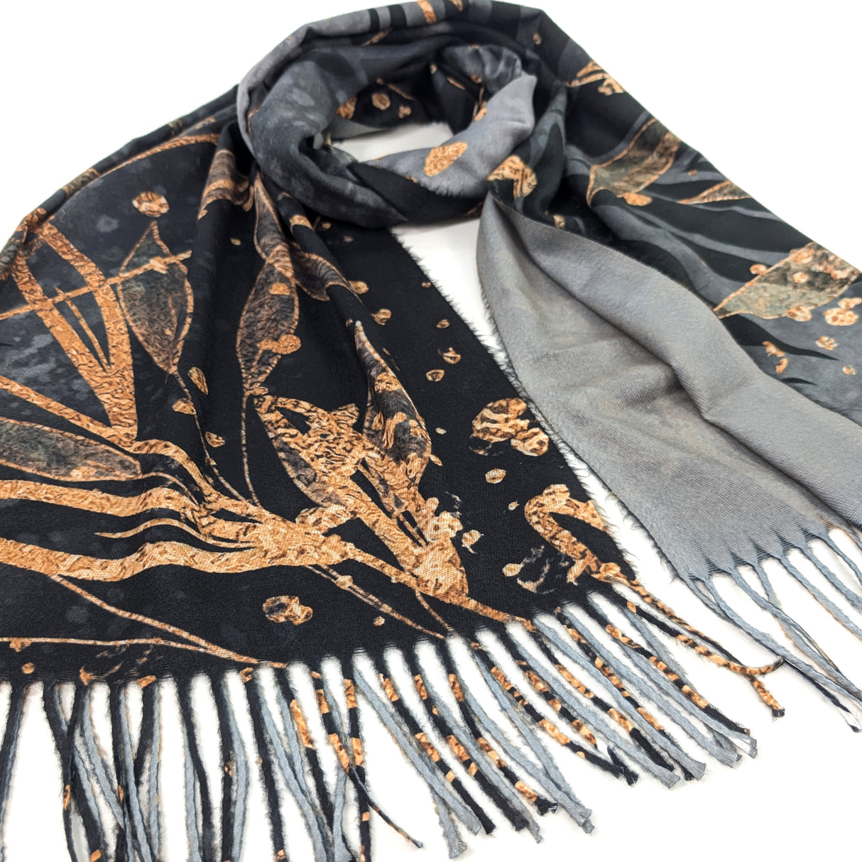 Black Ginger Kursi Golden Leaf Pashmina Scarf - Black
