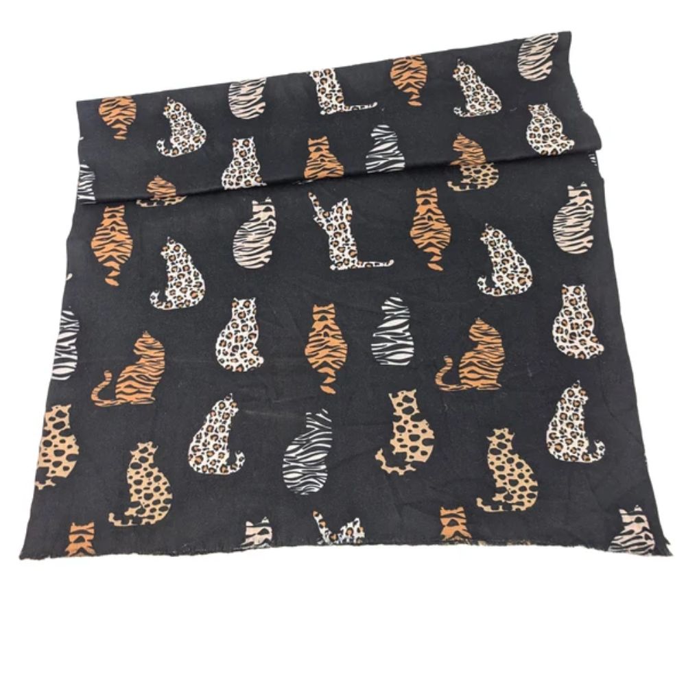 Black Ginger Lacarre - Animal Print Cats Scarf (70x180cm) - Black