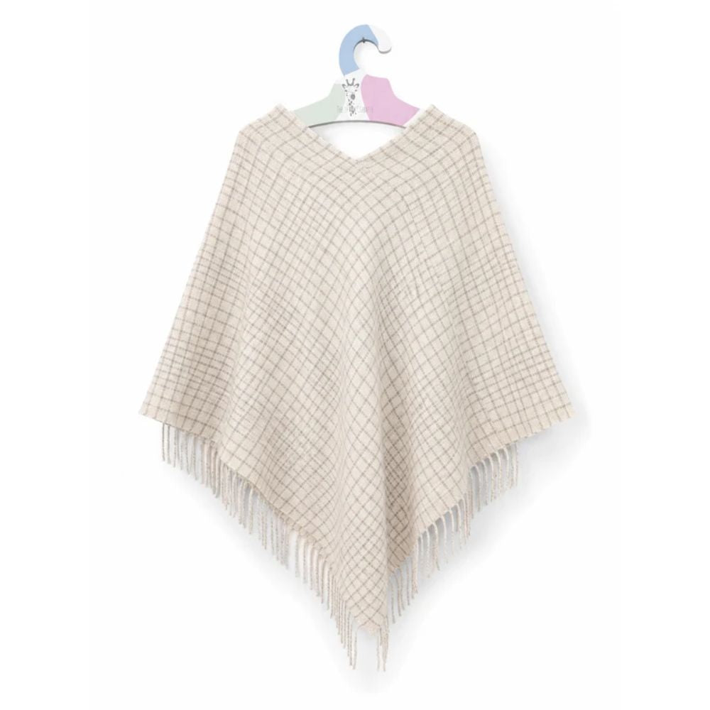 Black Ginger Laxia - Check Tasseled Poncho - Cream/Brown