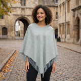 Black Ginger Laxia - Check Tasseled Poncho - Ice Blue
