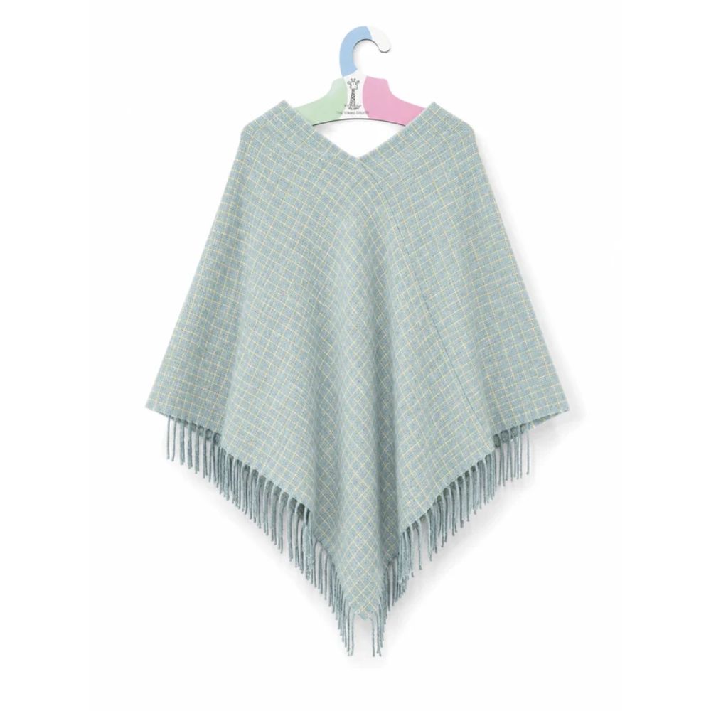 Black Ginger Laxia - Check Tasseled Poncho - Ice Blue