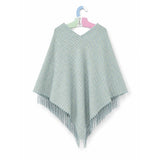 Black Ginger Laxia - Check Tasseled Poncho - Ice Blue