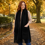 Black Ginger Macha - Shawl/Scarf with Pockets (65x180cm) - Black