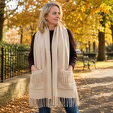 Black Ginger Macha - Shawl/Scarf with Pockets (65x180cm) - Cream