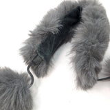 Black Ginger Magnetic Faux Fur Collar with Long PomPom Tie - Grey