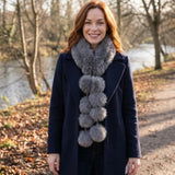 Black Ginger Magnetic Faux Fur Collar with Long PomPom Tie - Grey