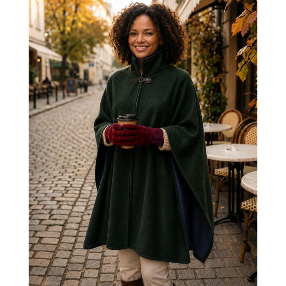 Black Ginger Marguit - Two Tone Cape/Jacket with Buckle - Green/Navy