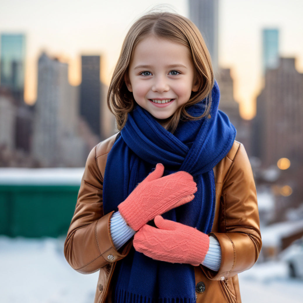 Black Ginger Medium Cable Knit Children's Mittens - Coral