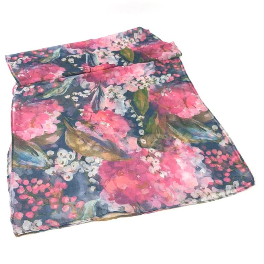 Black Ginger Oil Hydrangeas Scarf (70x180cm) - Exclusive Design