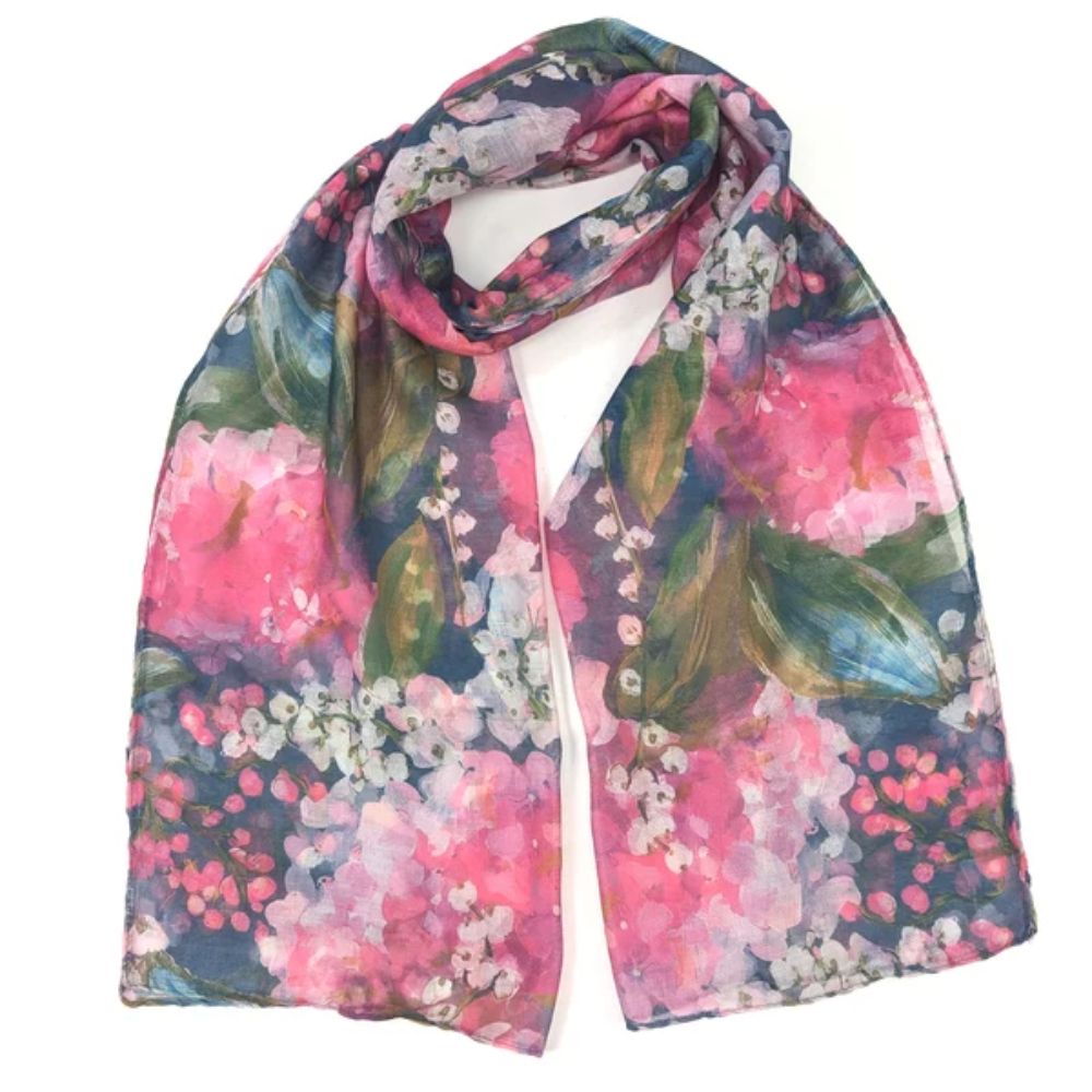 Black Ginger Oil Hydrangeas Scarf (70x180cm) - Exclusive Design