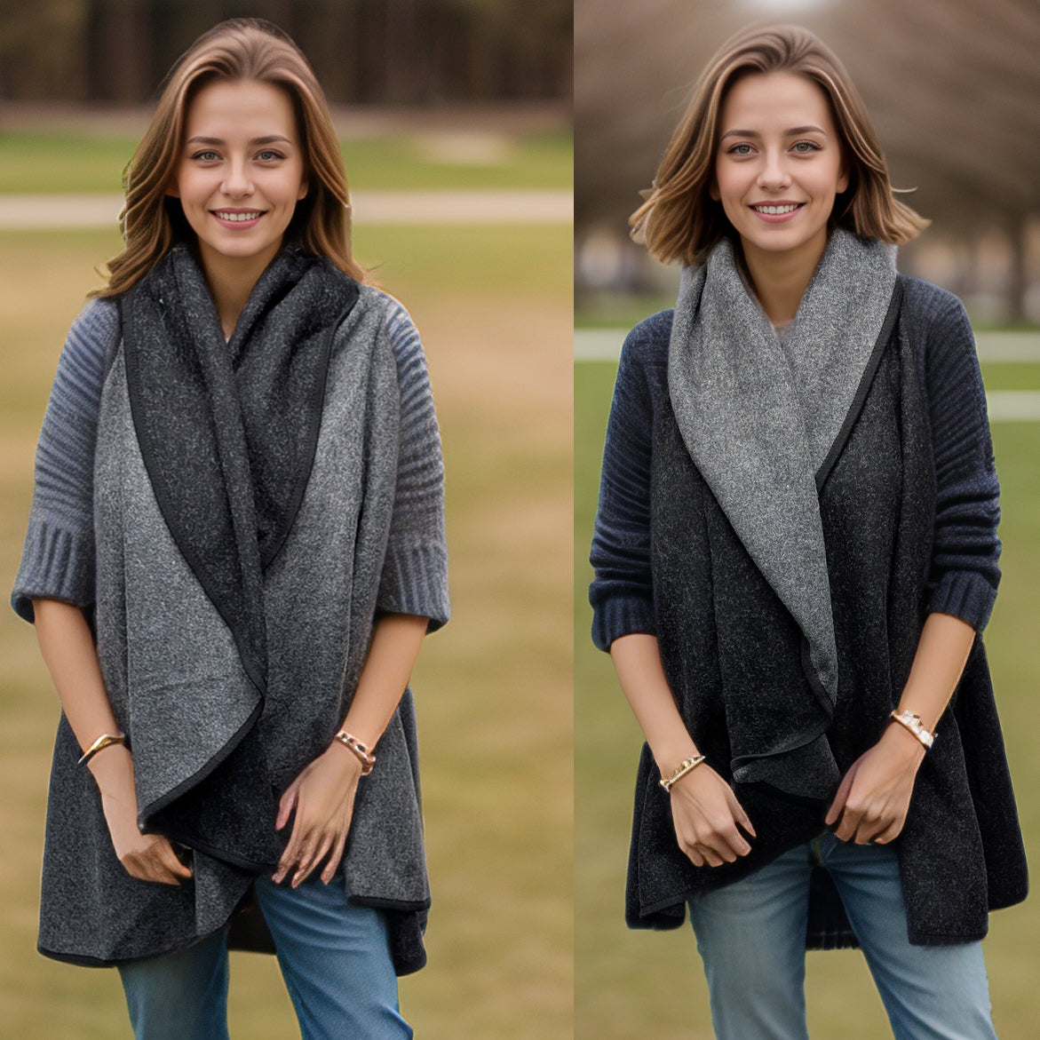 Black Ginger One Size Sleeveless Reversible Jacket - Black/Grey