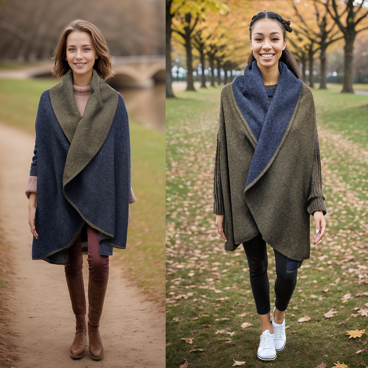 Black Ginger One Size Sleeveless Reversible Jacket - Green/Navy