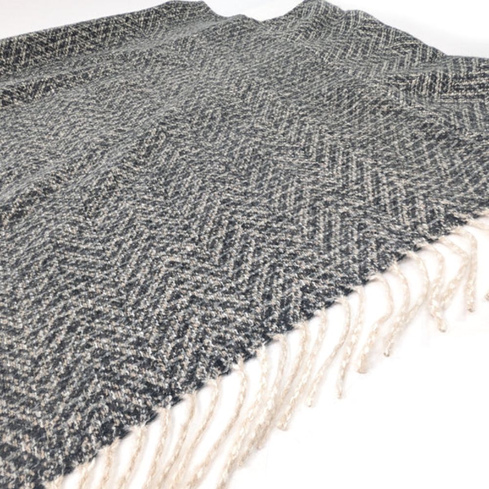 Black Ginger Orx - Herringbone Tasseled Poncho - Black