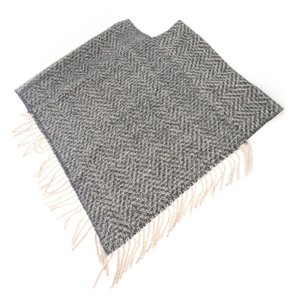 Black Ginger Orx - Herringbone Tasseled Poncho - Black