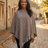 Black Ginger Orx - Herringbone Tasseled Poncho - Brown
