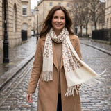 Black Ginger Bidart - Animal Print Embroidery Scarf (65x180cm) - Cream