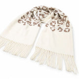 Black Ginger Bidart - Animal Print Embroidery Scarf (65x180cm) - Cream