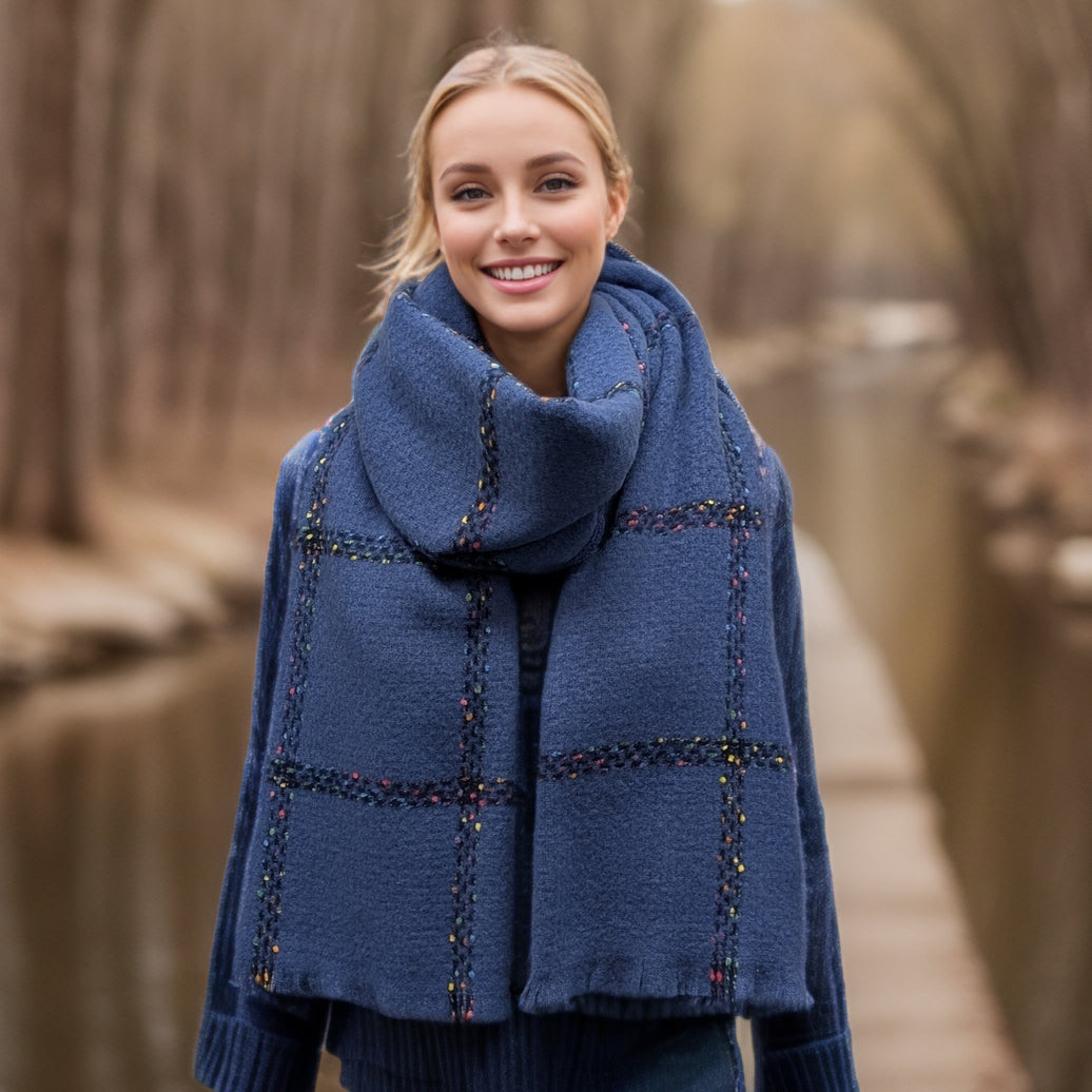 Black Ginger Pantai Spotty Box Thick Scarf - Sky Blue