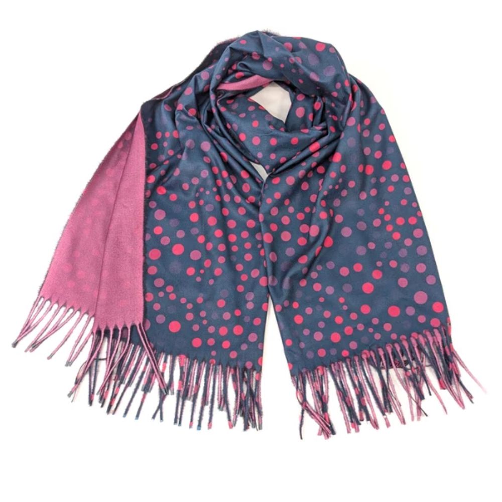 Black Ginger Pink Polka Dot Pashmina Style Scarf (70x180cm) - Exclusive Design