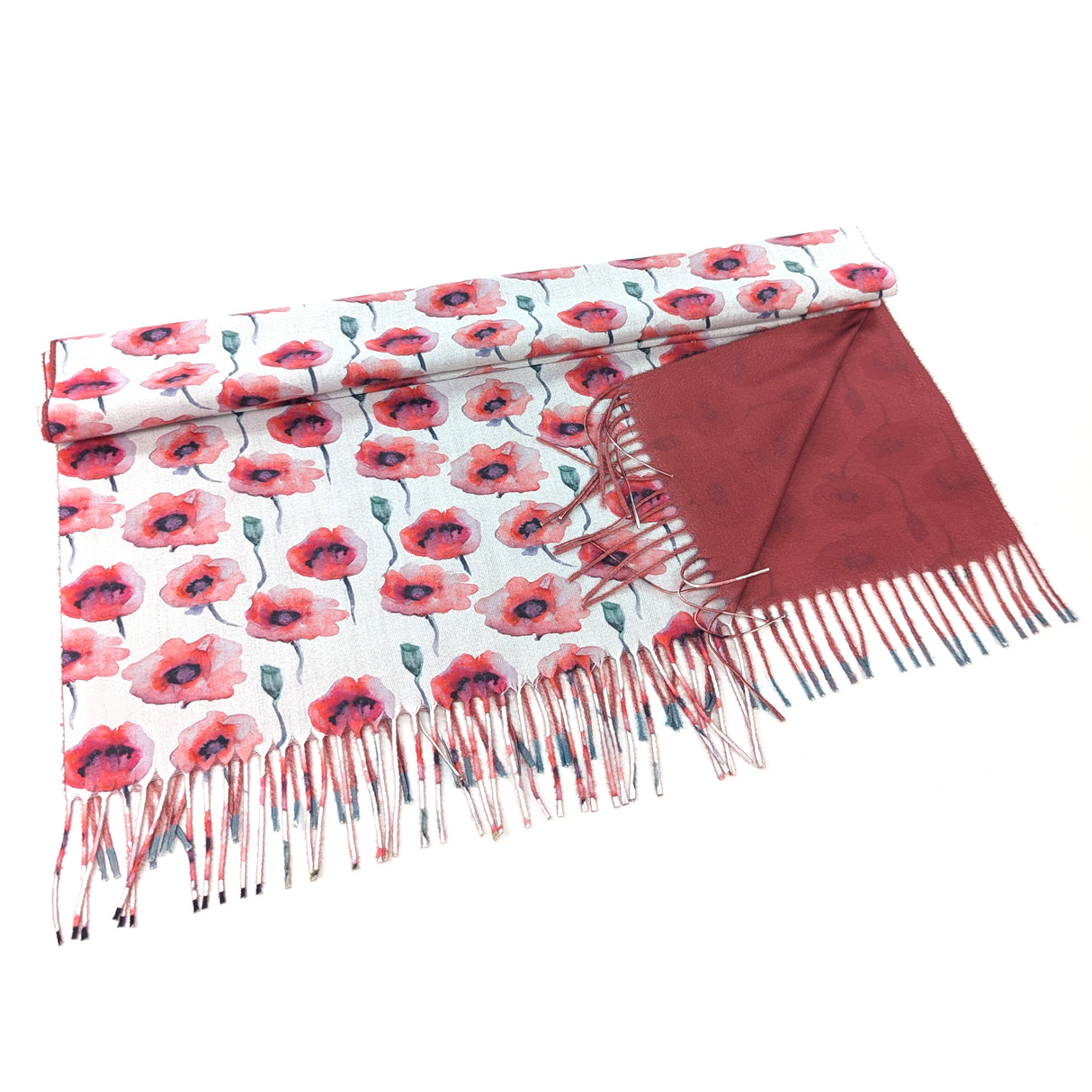 Black Ginger Poppy Field Pashmina Scarf - White