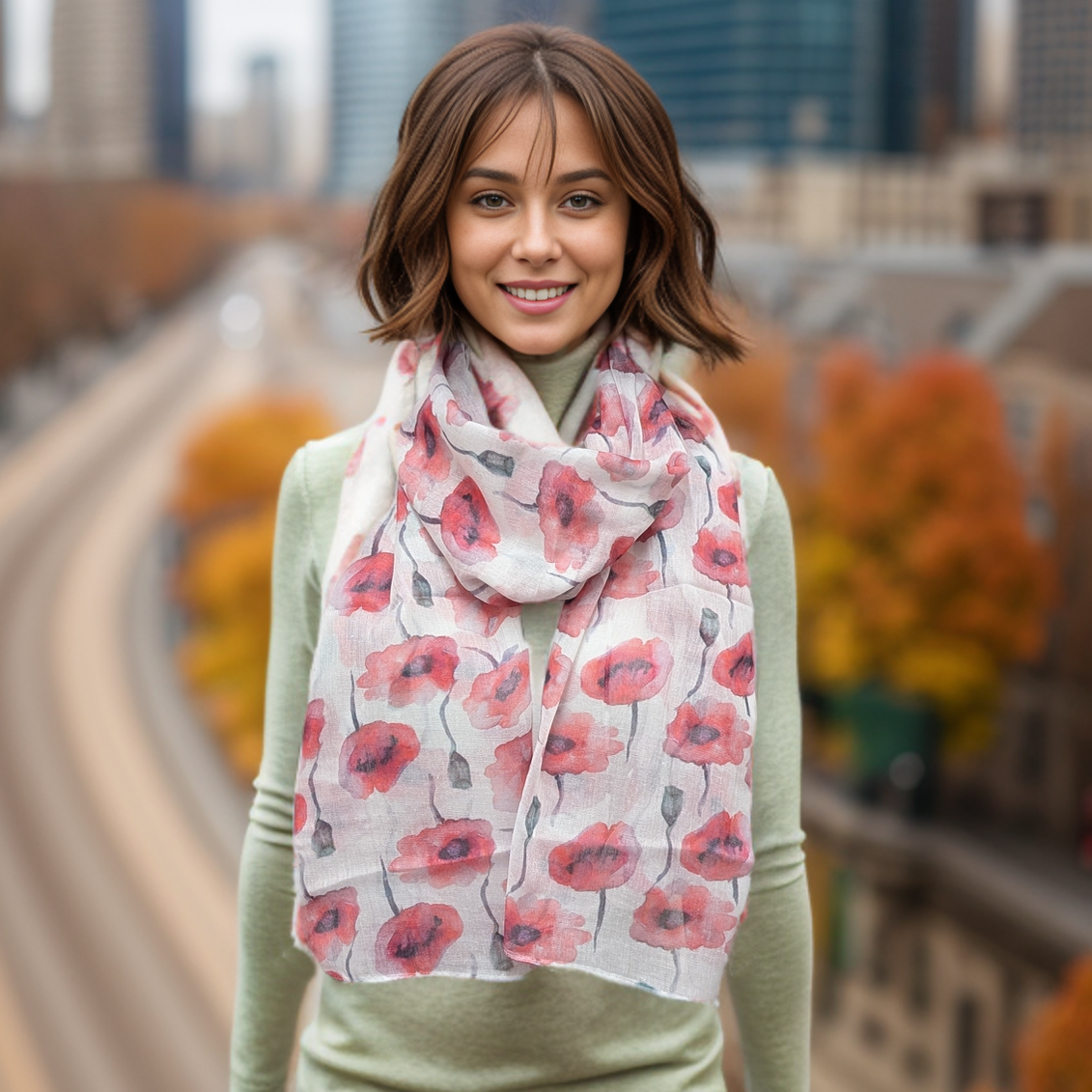 Black Ginger Poppy Field Scarf - White