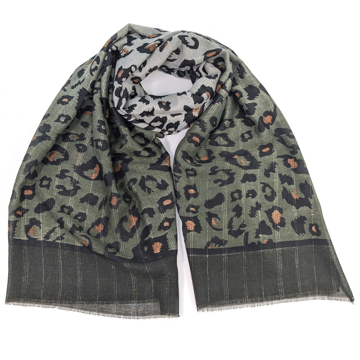 Black Ginger Prapat Glittery Animal Print Scarf - Green