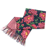 Black Ginger Ruby Peony Pashmina Style Scarf (70x180cm) - Exclusive Design