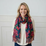 Black Ginger Ruby Peony Pashmina Style Scarf (70x180cm) - Exclusive Design