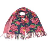 Black Ginger Ruby Peony Pashmina Style Scarf (70x180cm) - Exclusive Design
